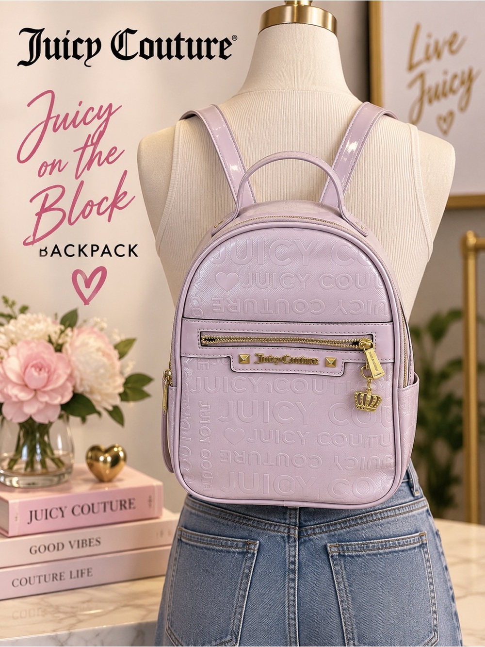 Juicy Couture Soft Pink Patent Embossed Mini Backpack- NWT